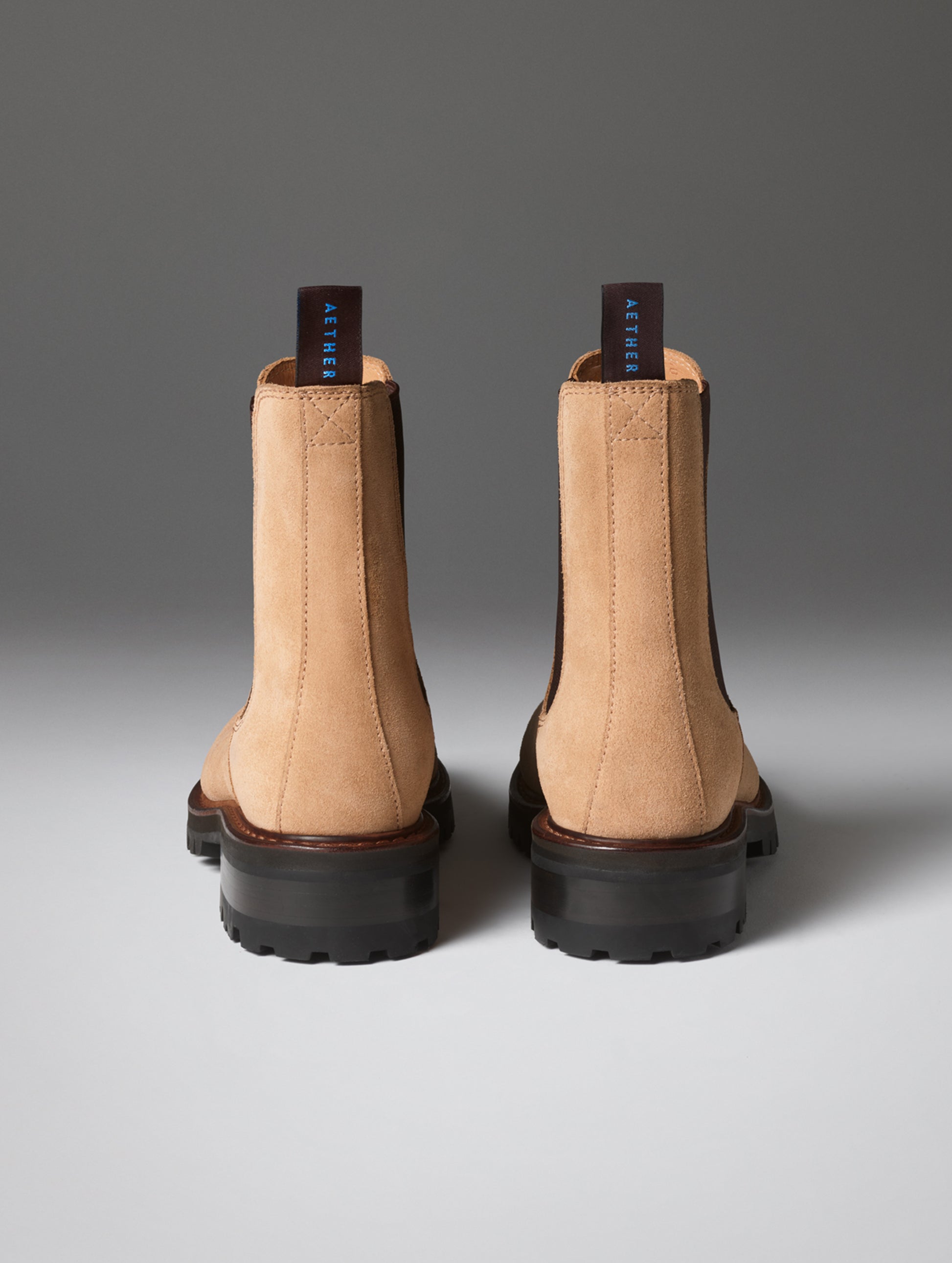 Rear view of the Reign Chelsea Boot in Dark Clay from AETHER Apparel.