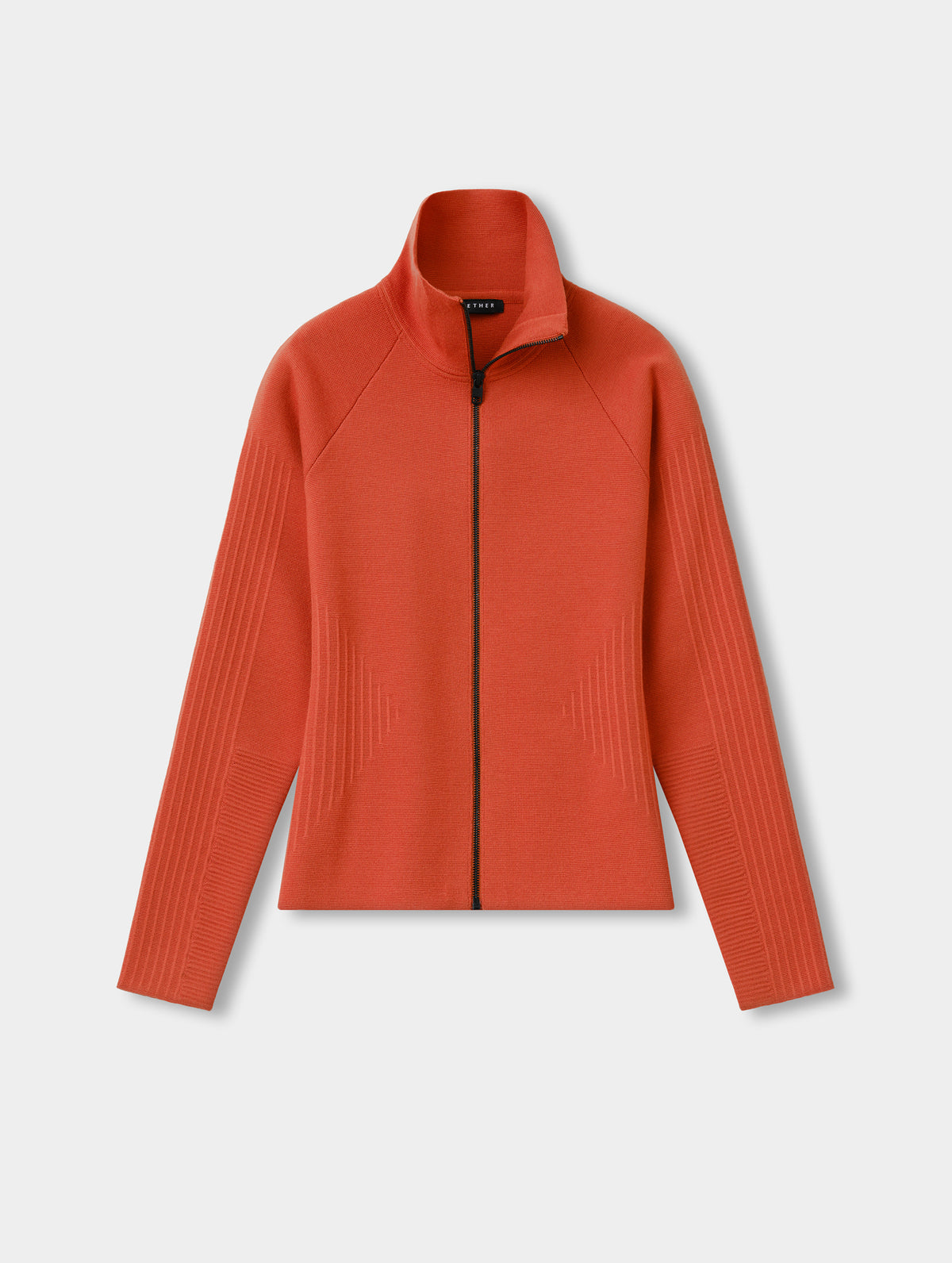 Flat lay view of the Riley Full-Zip Sweater 2.0 in Madeira Orange from AETHER Apparel.