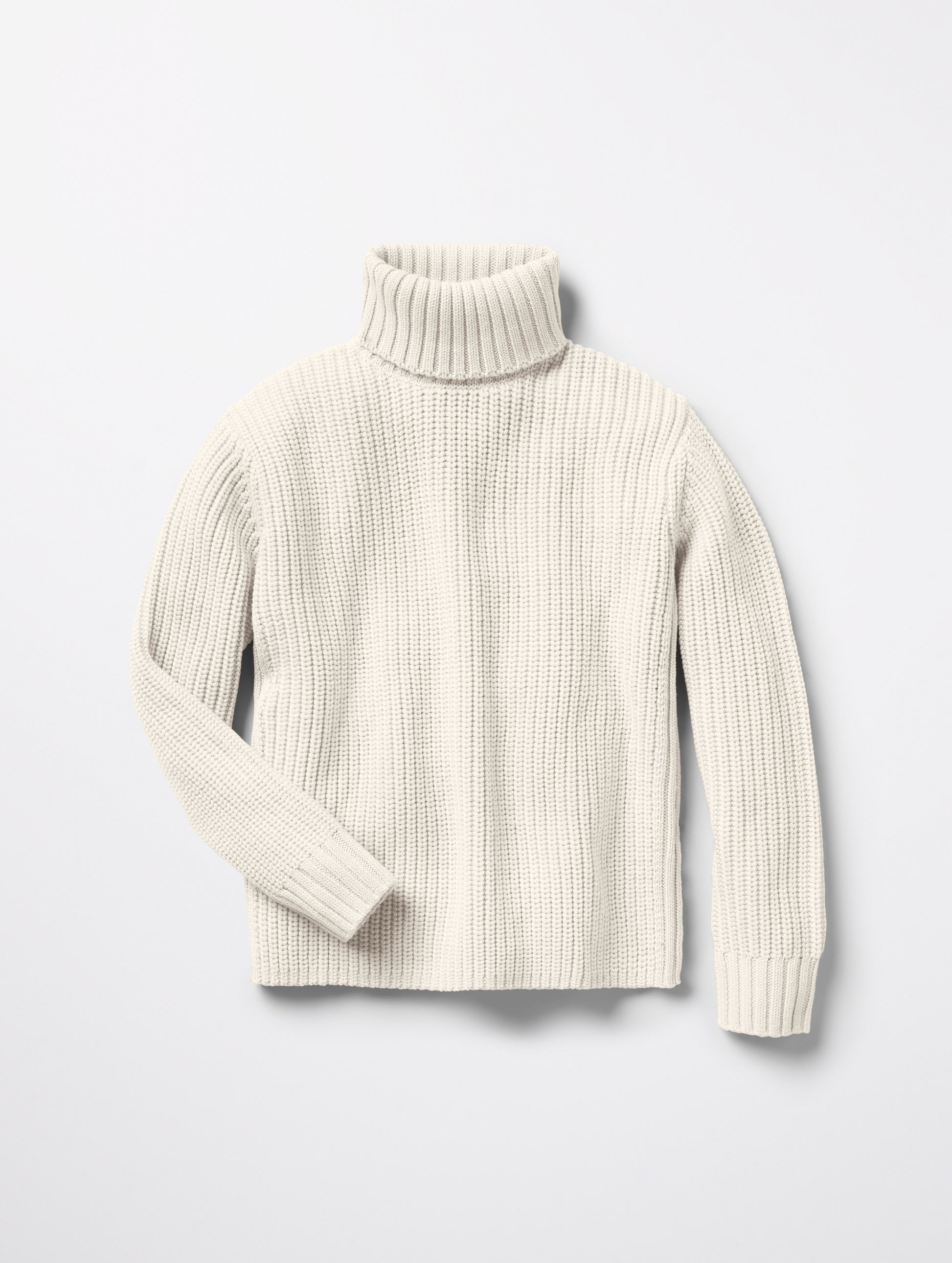 Flat lay of women's Sherwood Turtleneck Sweater in Winter White from AETHER Apparel.