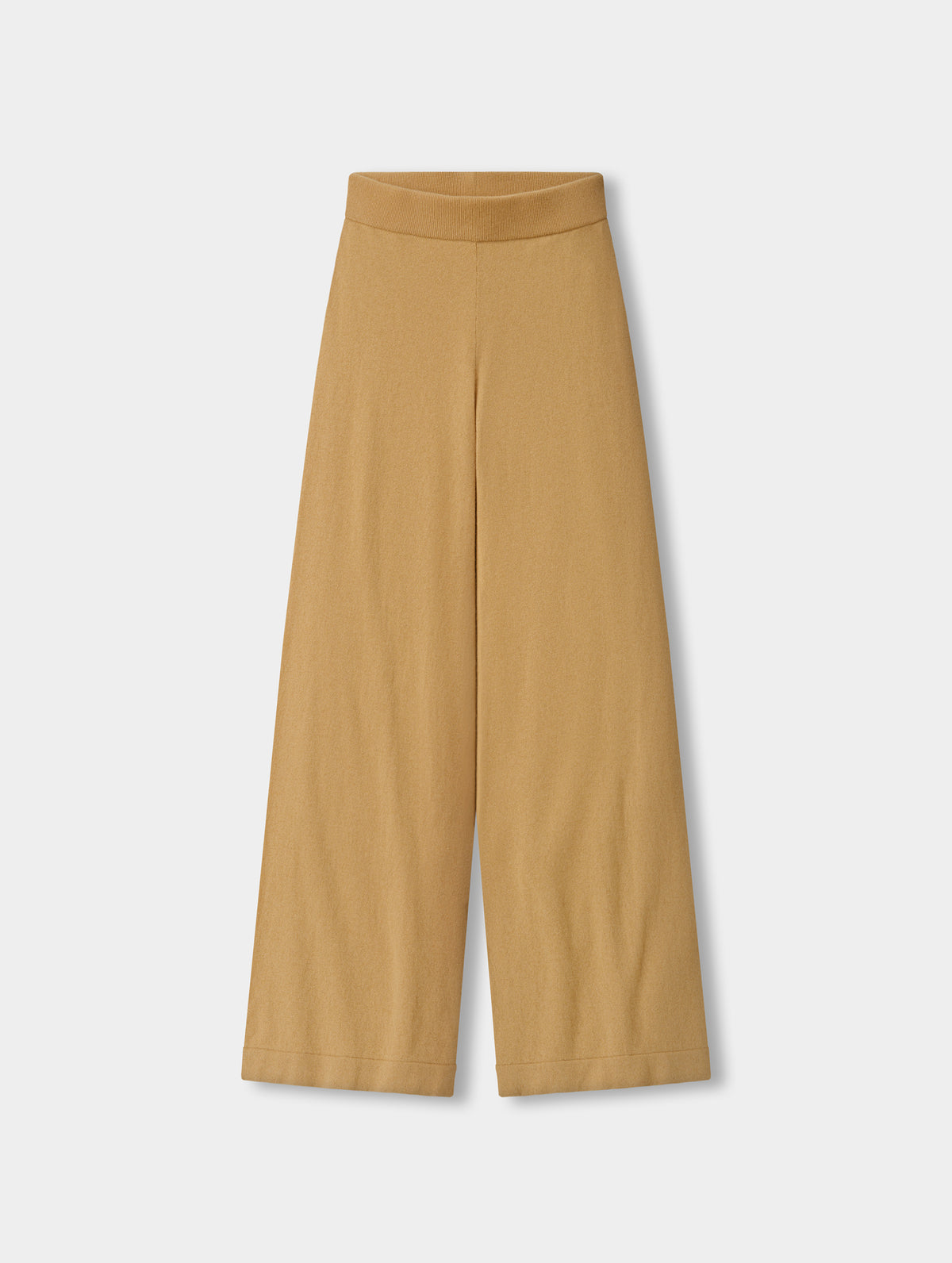 Flat lay view of the Solace Cashmere Pant in Latte Brown from AETHER Apparel.