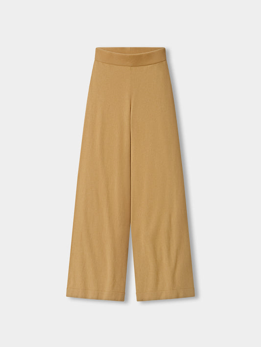Flat lay view of the Solace Cashmere Pant in Latte Brown from AETHER Apparel.