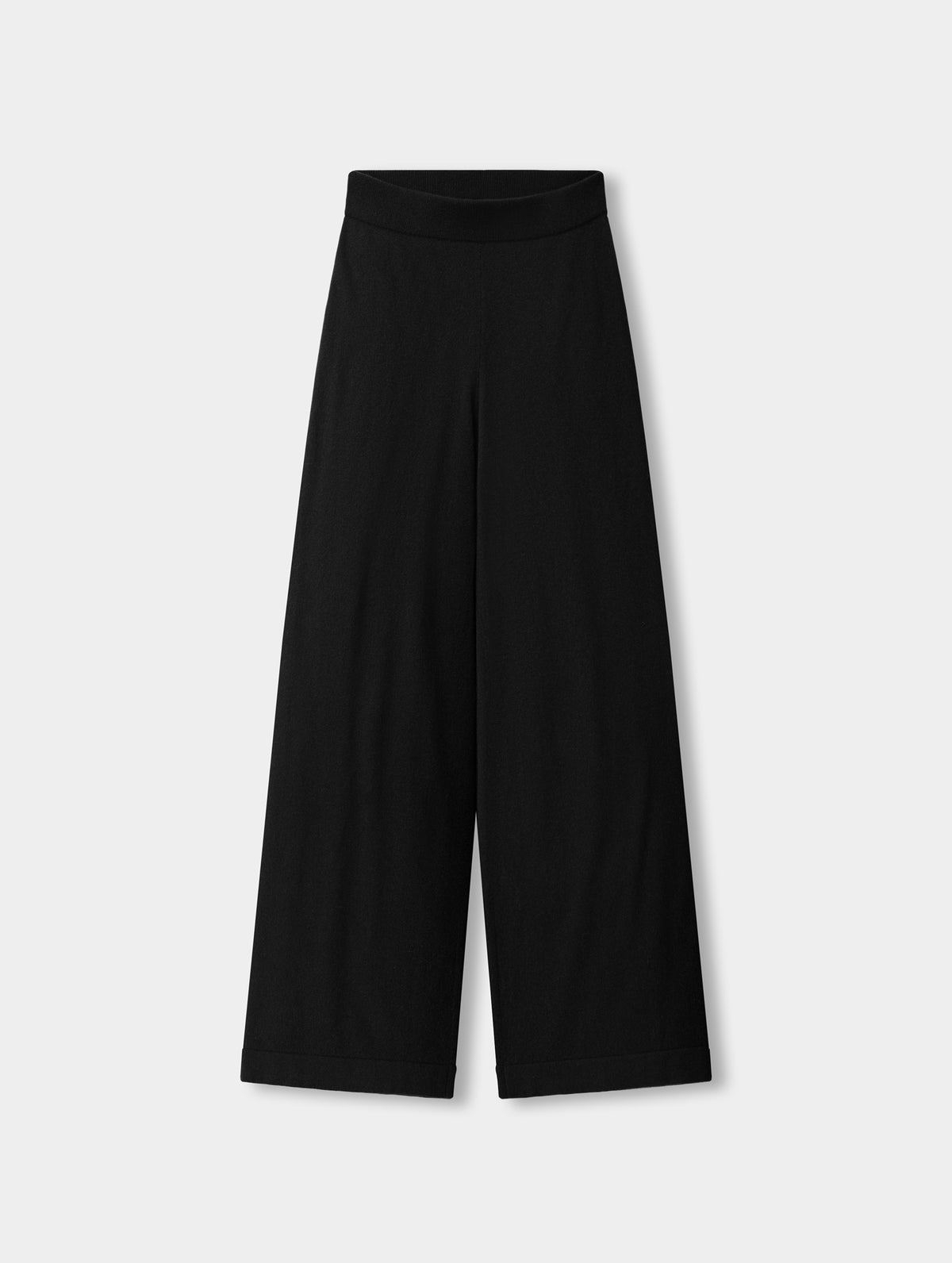 Flat lay view of the the Solace Cashmere Pant in Onyx Black from AETHER Apparel.