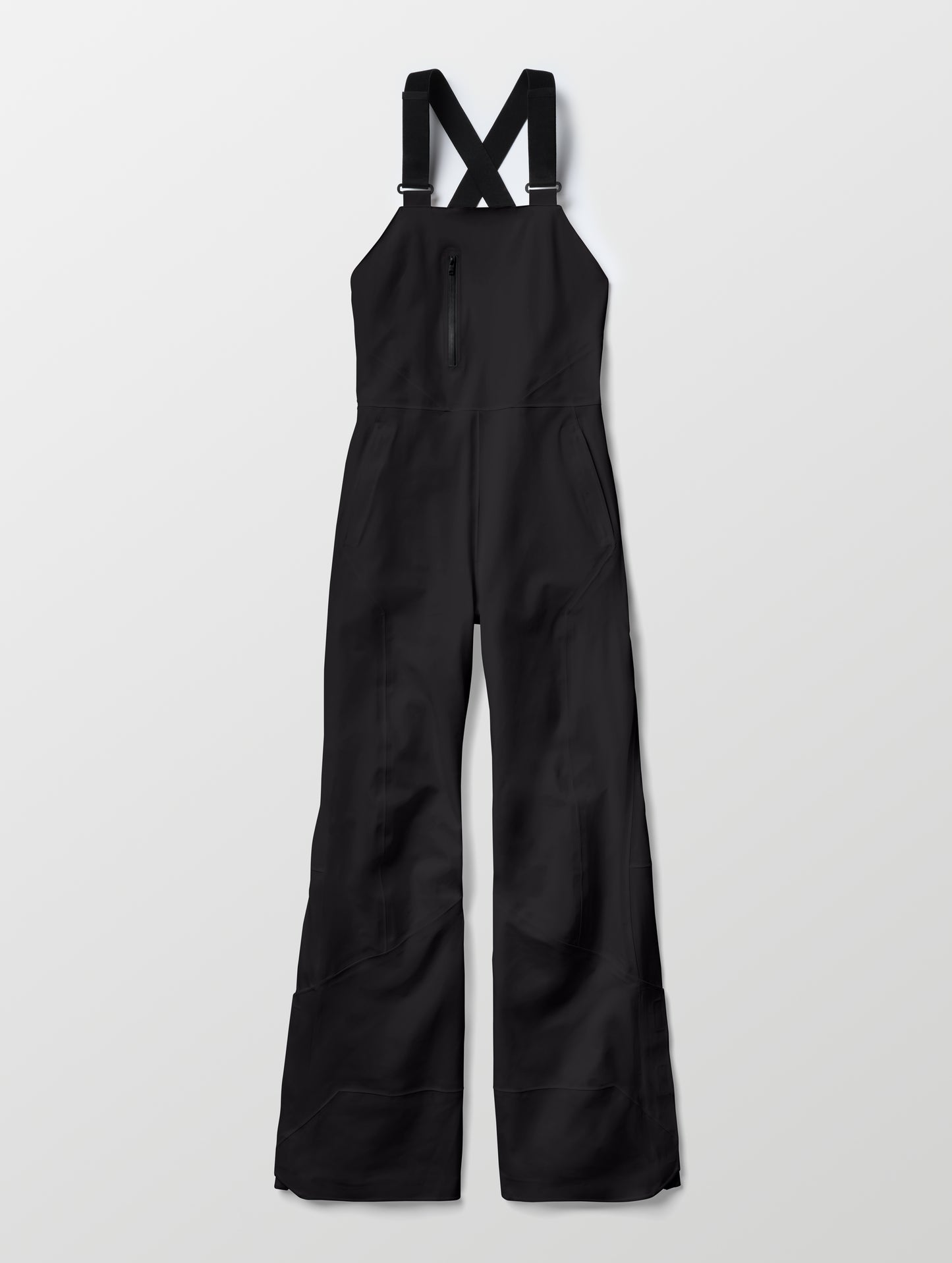 Flat lay of the Sophia Insulated Snow Bib in Onyx Black from AETHER Apparel.
