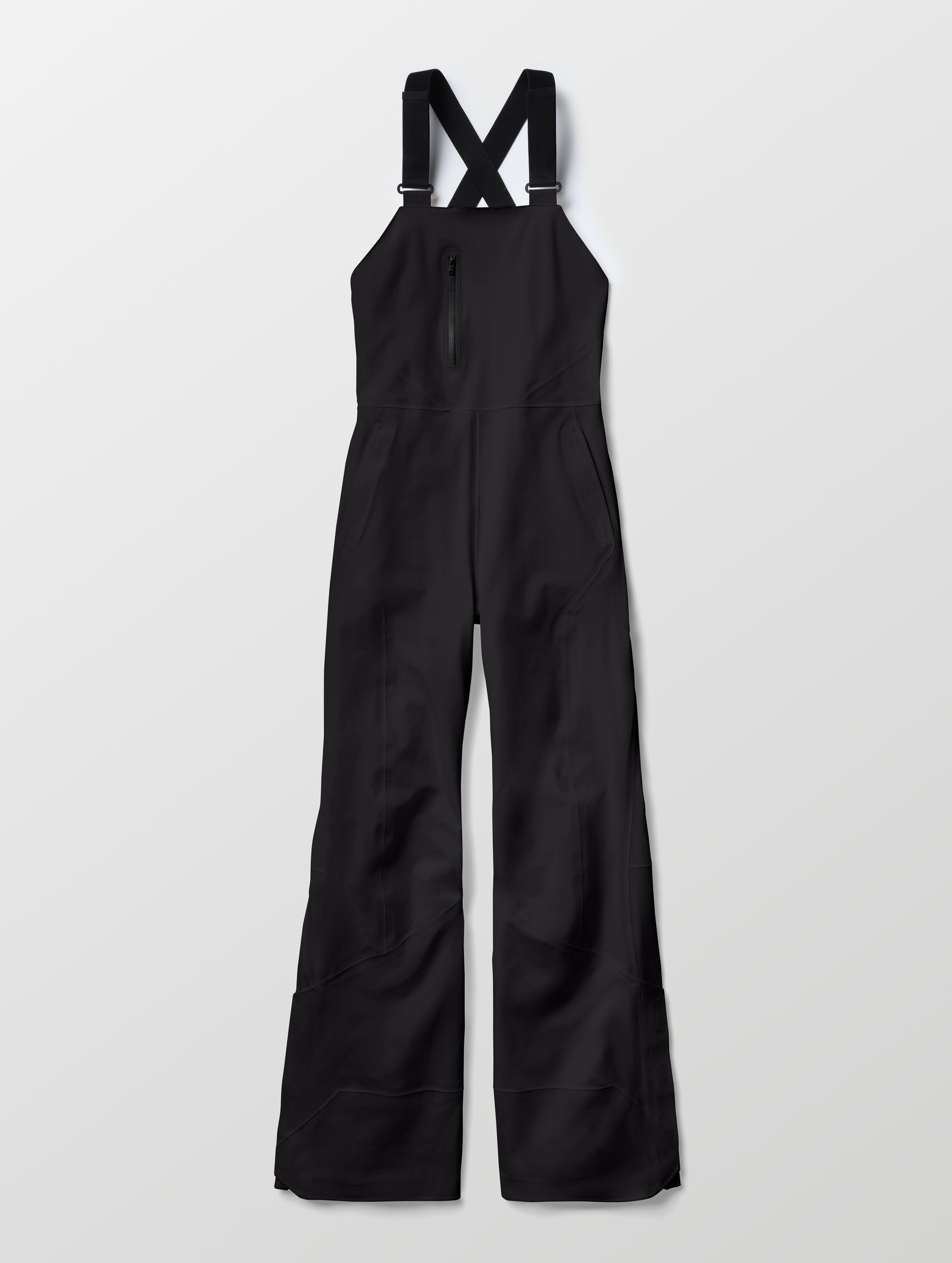 Flat lay of the Sophia Insulated Snow Bib in Onyx Black from AETHER Apparel.