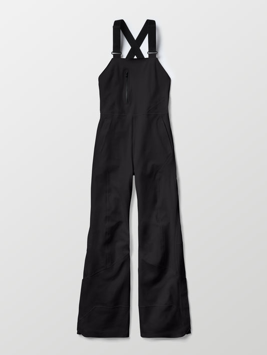 Flat lay of the Sophia Insulated Snow Bib in Onyx Black from AETHER Apparel.