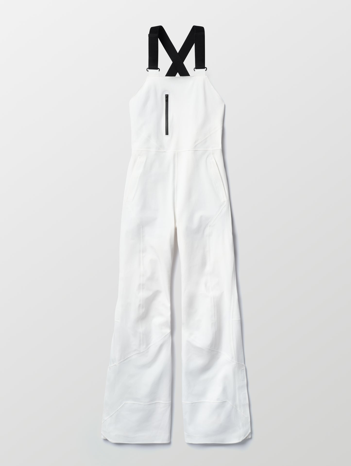 Flat lay of the Sophia Insulated Snow Bib in Winter White from AETHER Apparel.