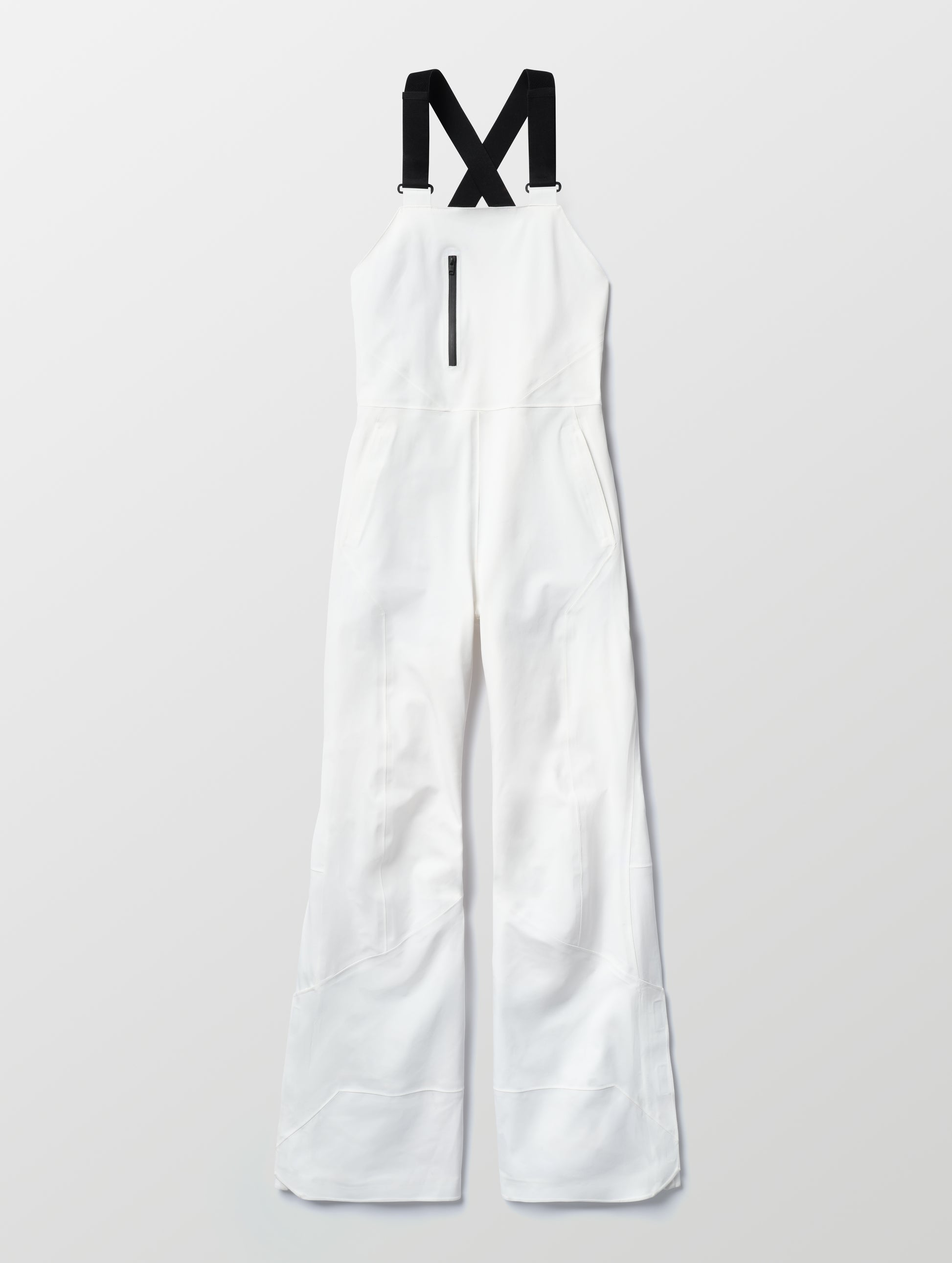 Flat lay of the Sophia Insulated Snow Bib in Winter White from AETHER Apparel.