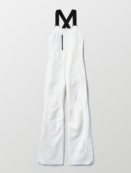 Flat lay of the Sophia Insulated Snow Bib in Winter White from AETHER Apparel.