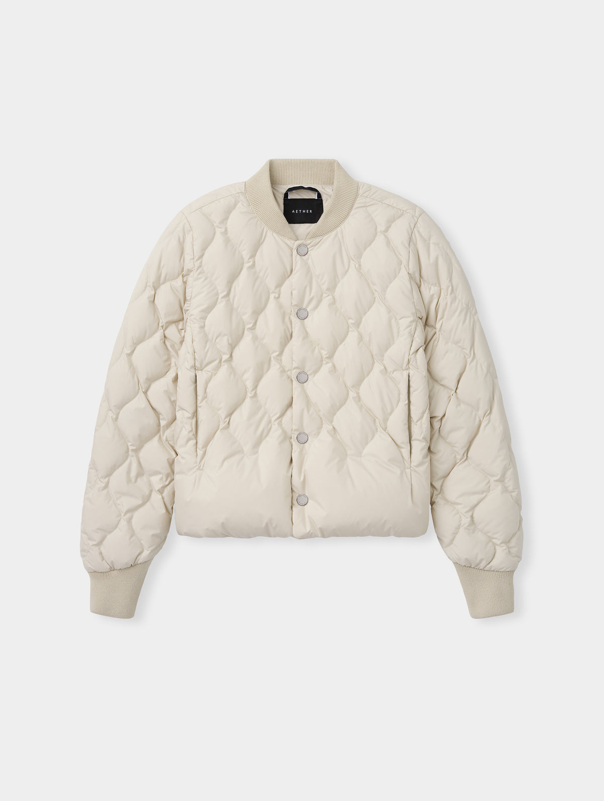 Flat lay view of the Stella Liner Jacket in Bone from AETHER Apparel.