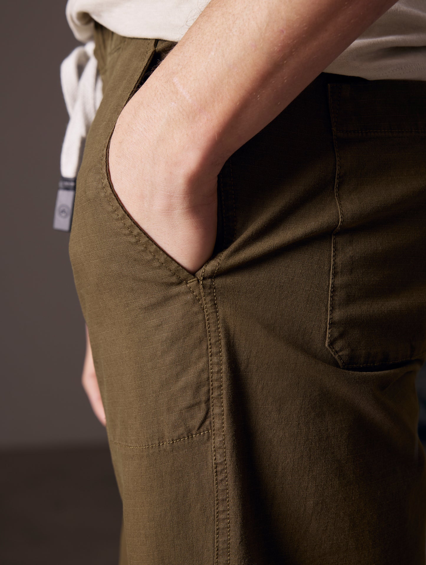 pocket close-up of green cotton ripstop pants from AETHER Apparel