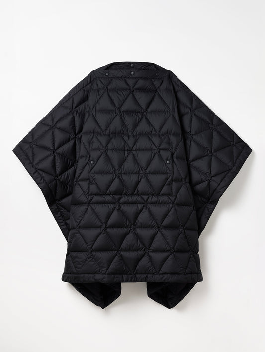 Flay lay image of Down Poncho in Onyx Black from AETHER Apparel.