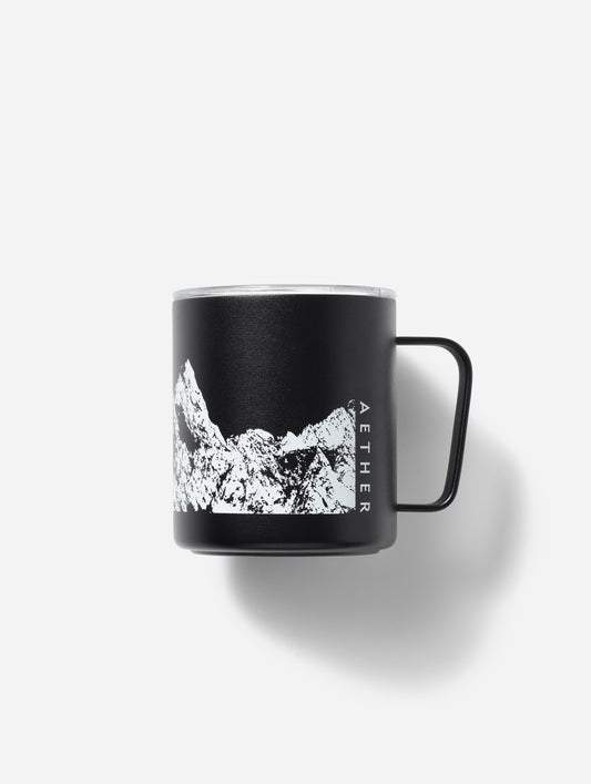 black cup with mountain graphic