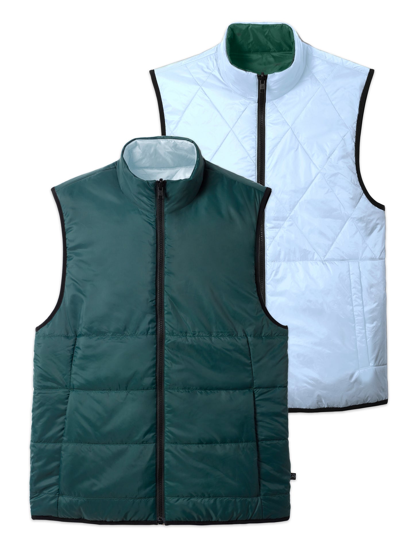 reversible insulated vest with green and blue side