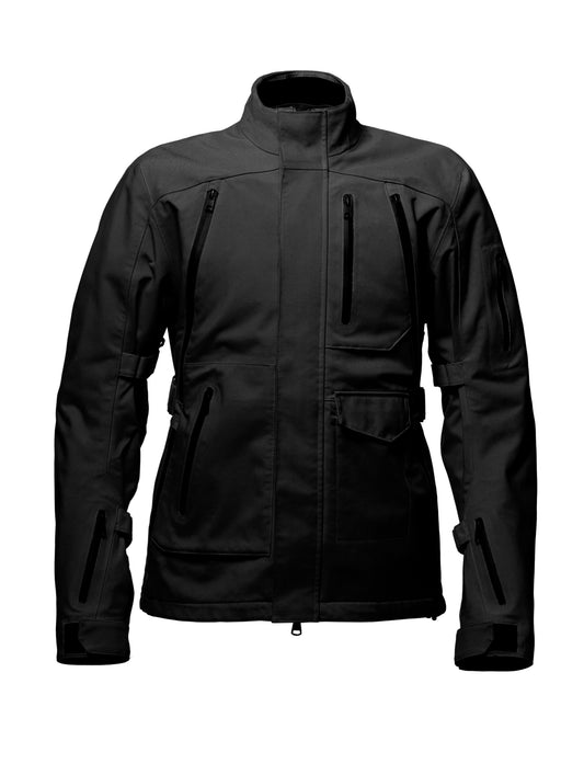 Isolated view of men's black Expedition Motorcycle Jacket from AETHER Apparel.