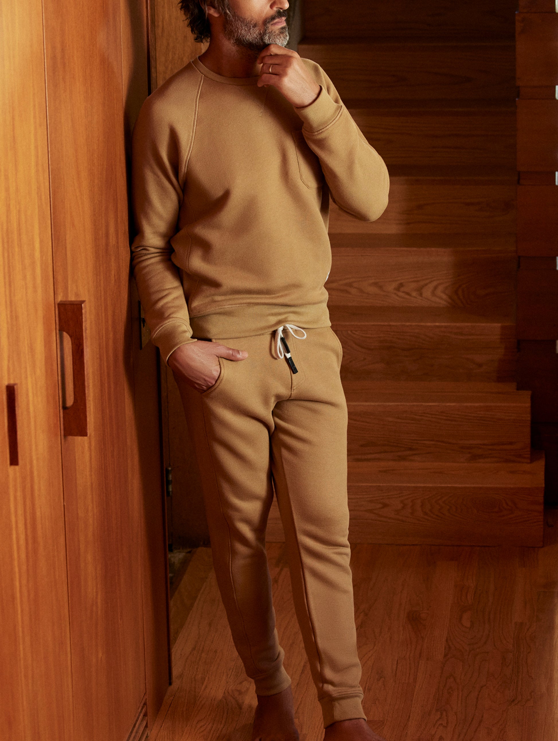 man wearing brown sweatpants