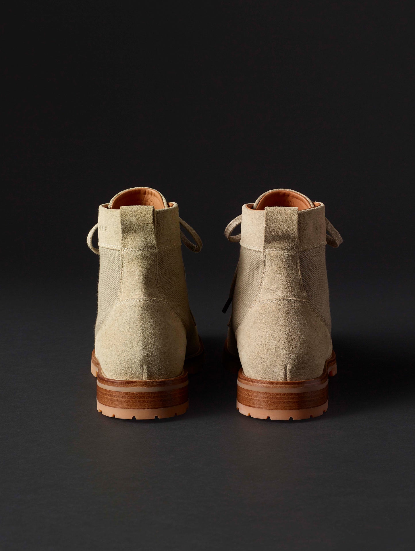 back view of beige suede boot for men