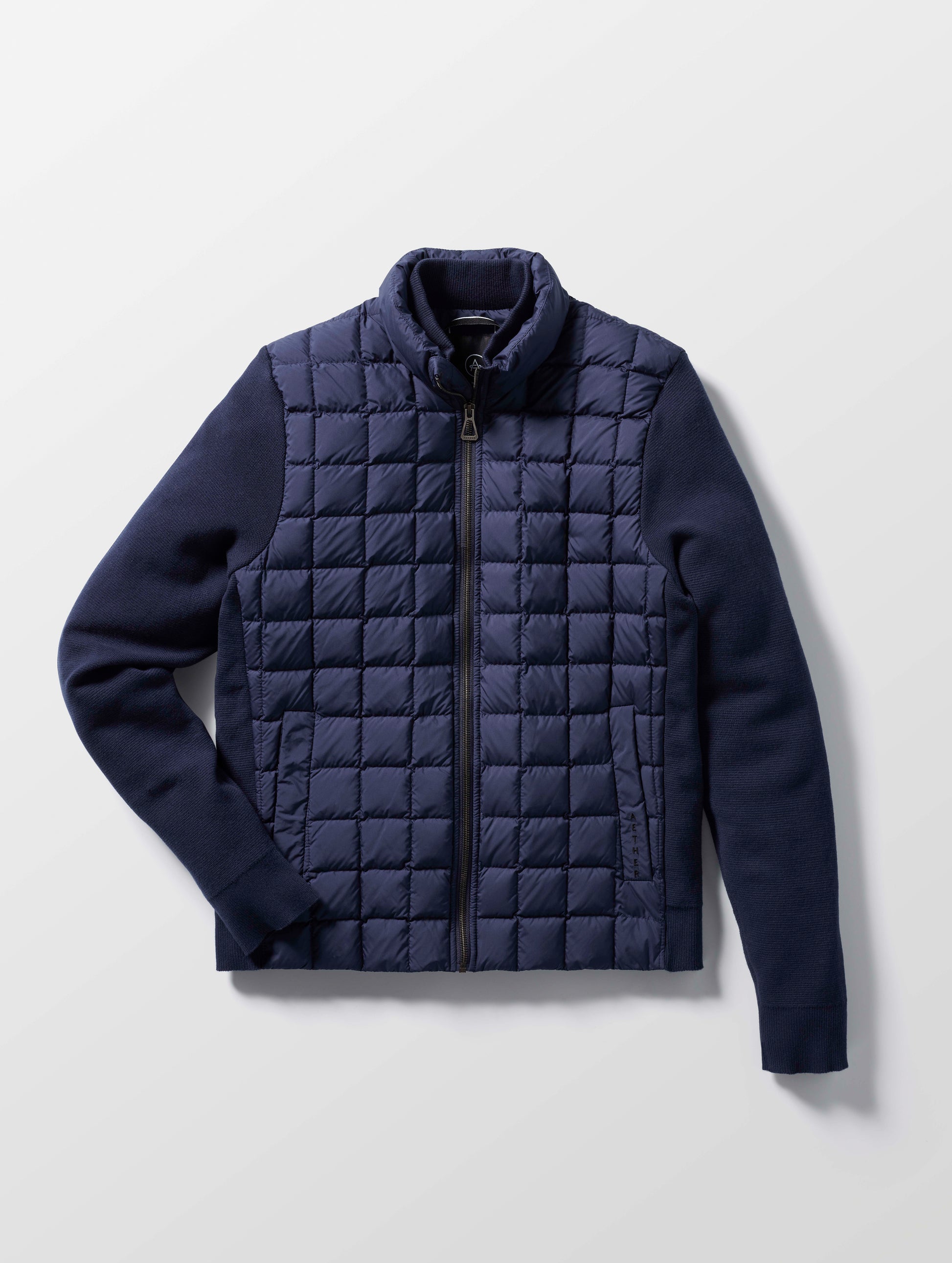 quilted blue full-zip sweater for men