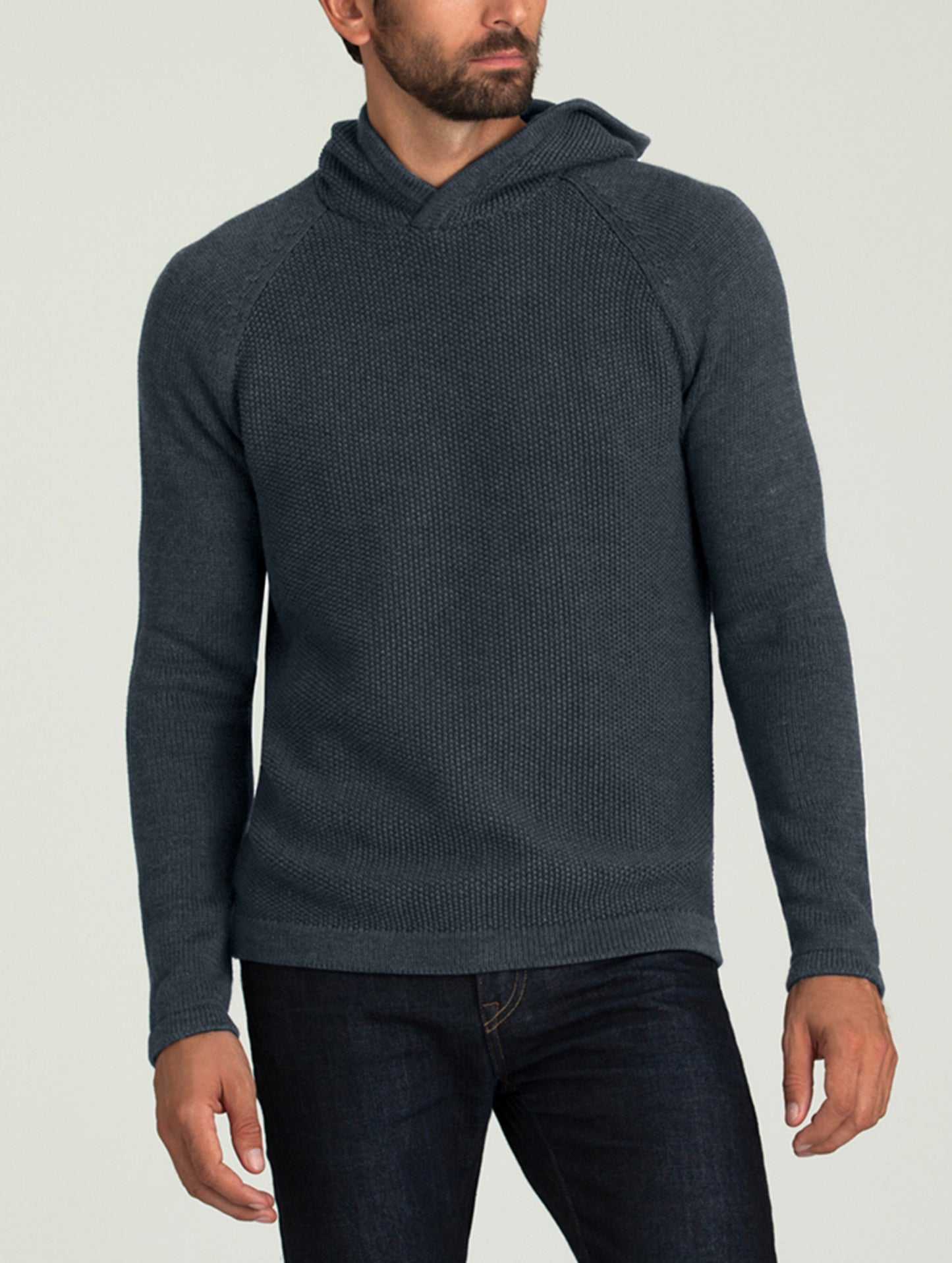 dark blue hooded sweater for men