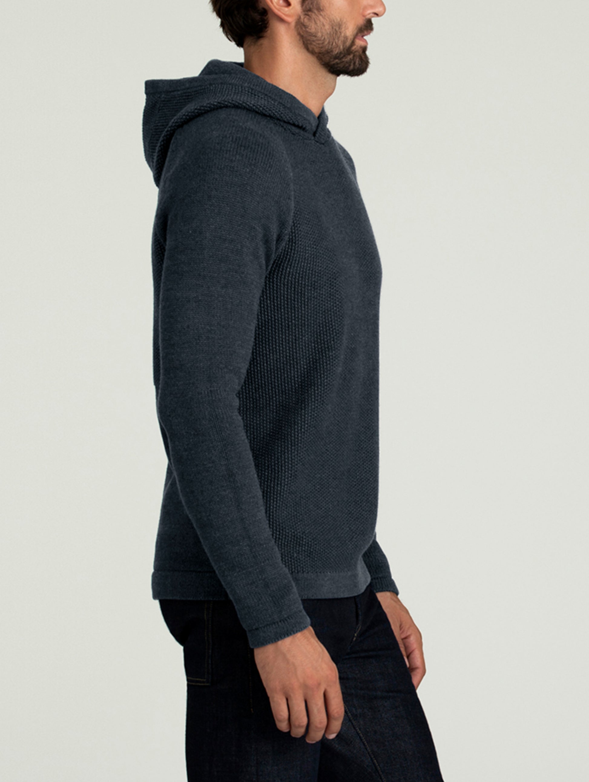 dark blue hooded sweater for men