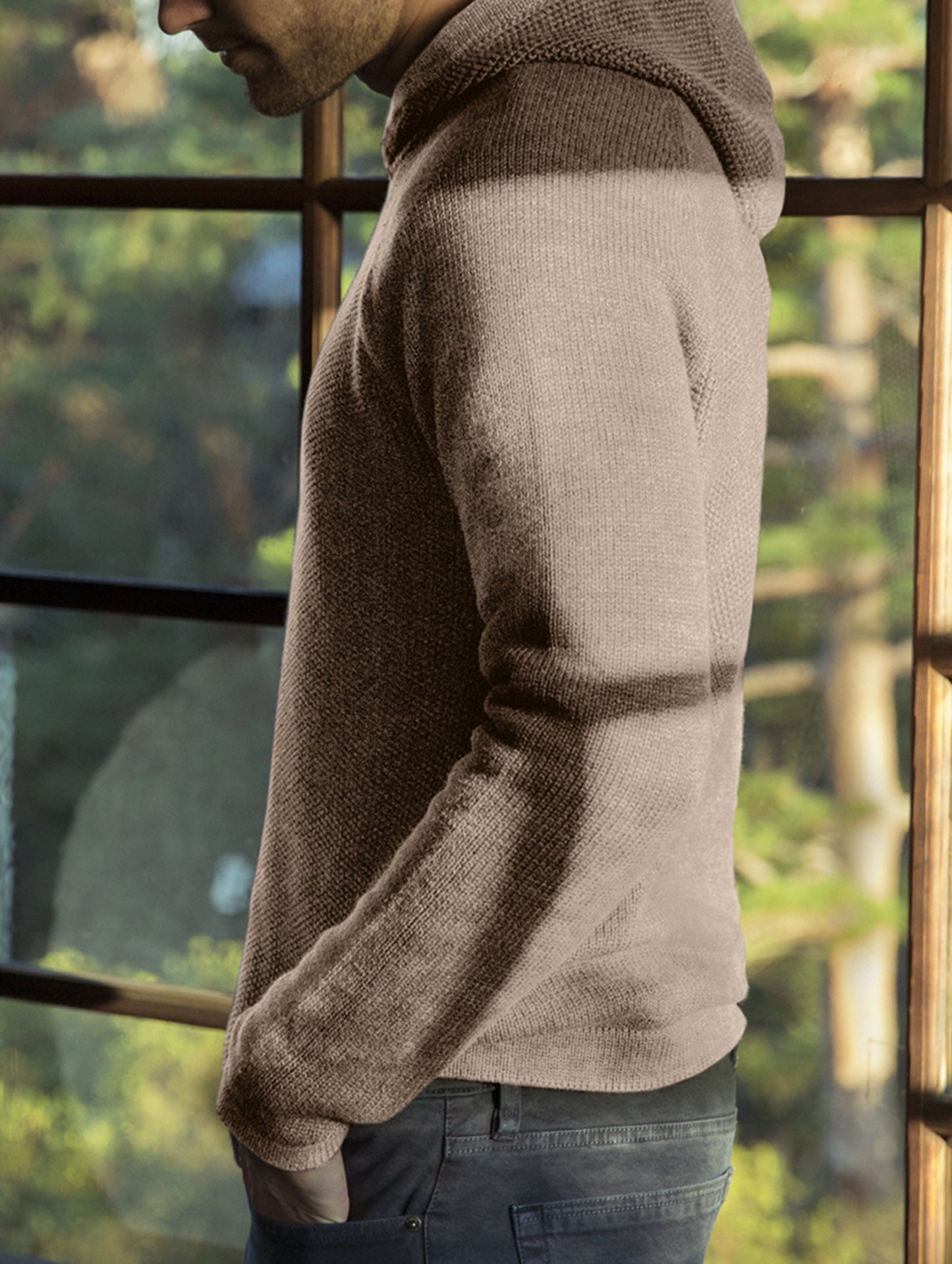 tan hooded sweater for men