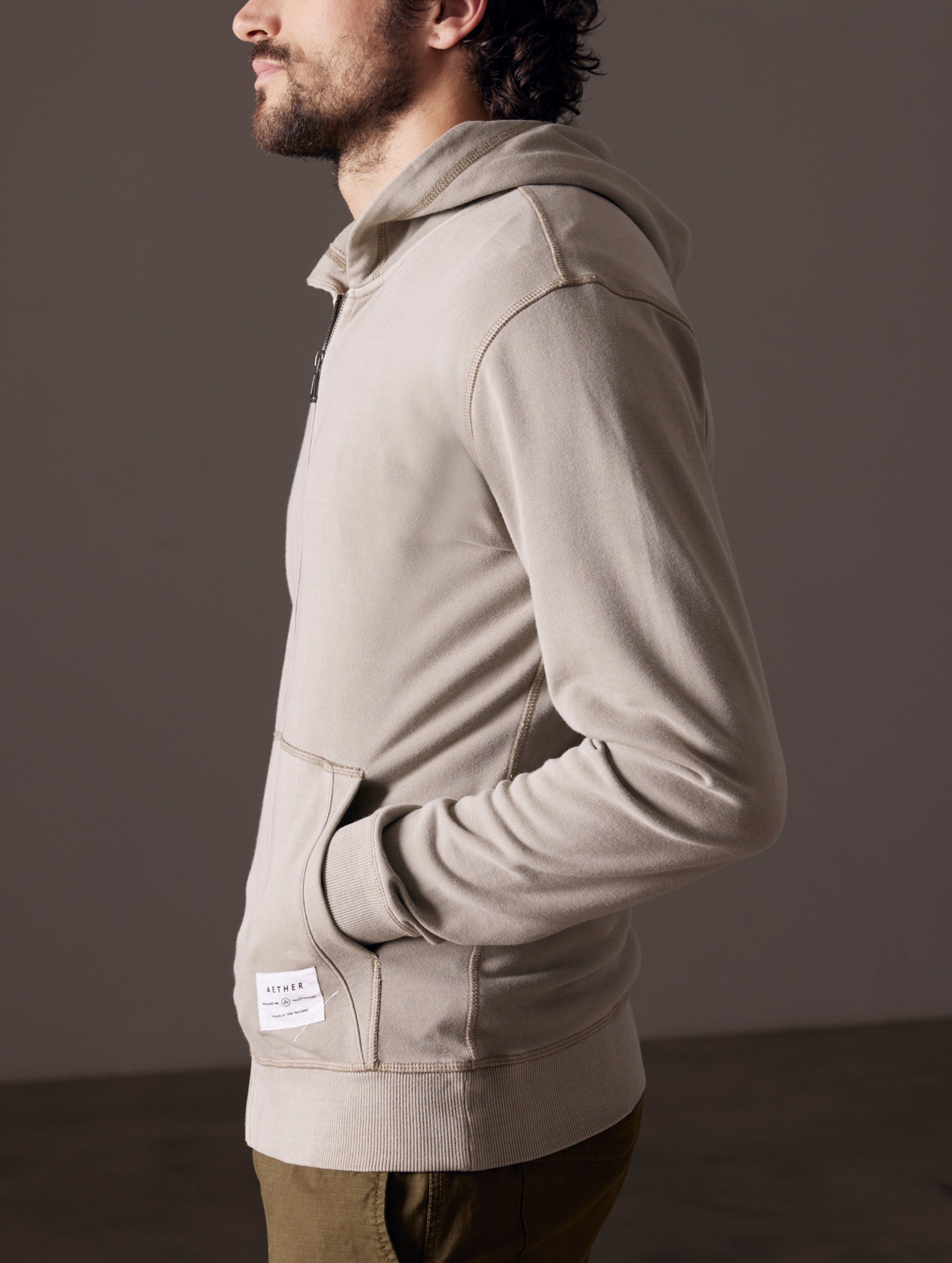 Grey full-zip hoodie from AETHER Apparel