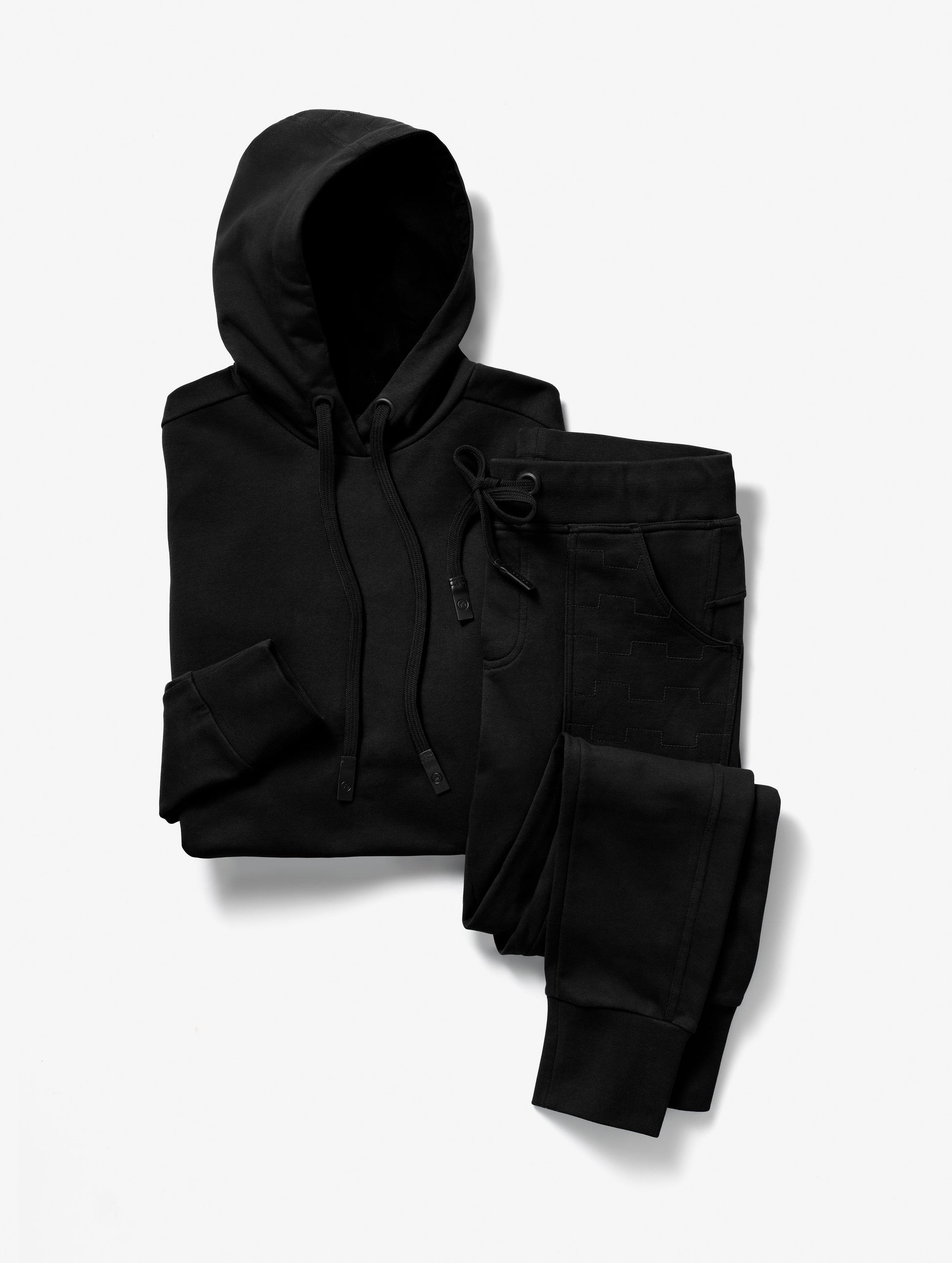 black pullover and sweatpants for women