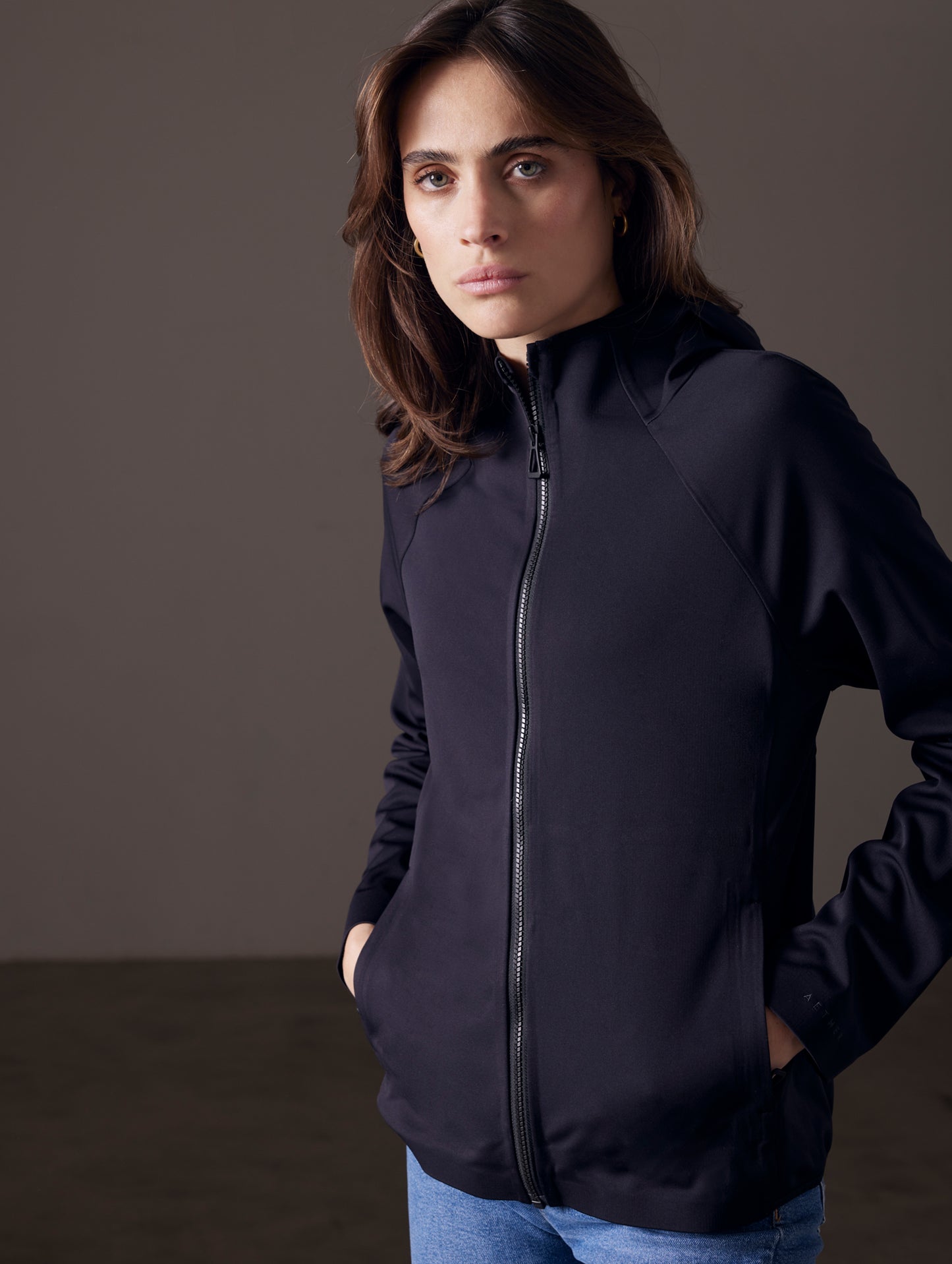 woman wearing black fleece jacket