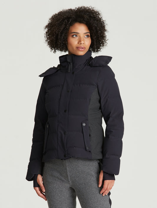 woman wearing black ski jacket from Aether Apparel